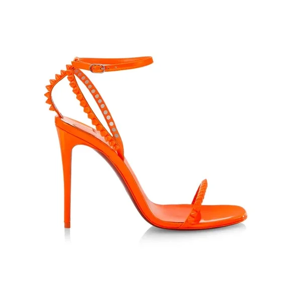 Christian Louboutin So Me 100 Orange Patent Ankle Strap Sandal Heel Pump 38